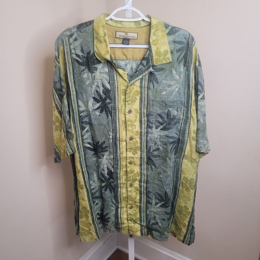 Tommy Bahama Men's Size XL Relax Vertical Stripe Floral Print Linen Camp Collar